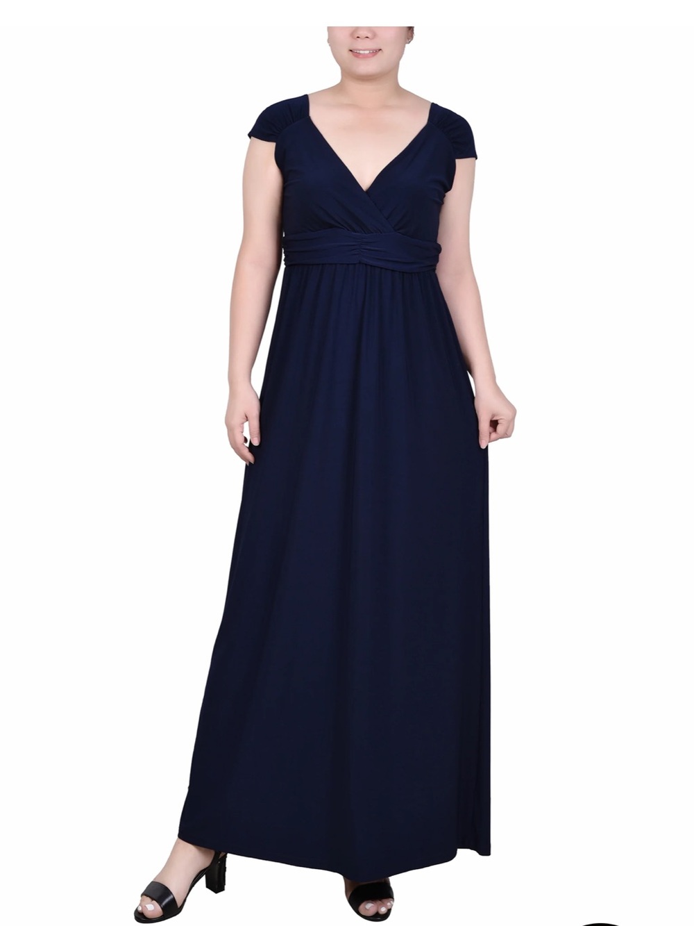 Women's Black V-Neck Maxi Dress - Elegant empire Waist